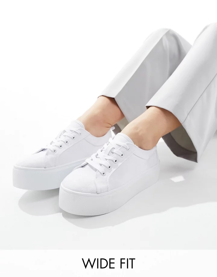Zapatillas de deporte blancas con cordones y plataforma plana Divide de DESIGN Wide Fit Blanco 6YJ1EaCl