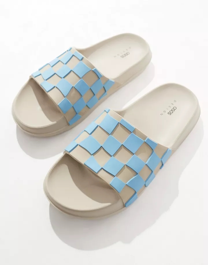 Sandalias color piedra a cuadros dameros azules de DESIGN t Azul 6fpjLBLl