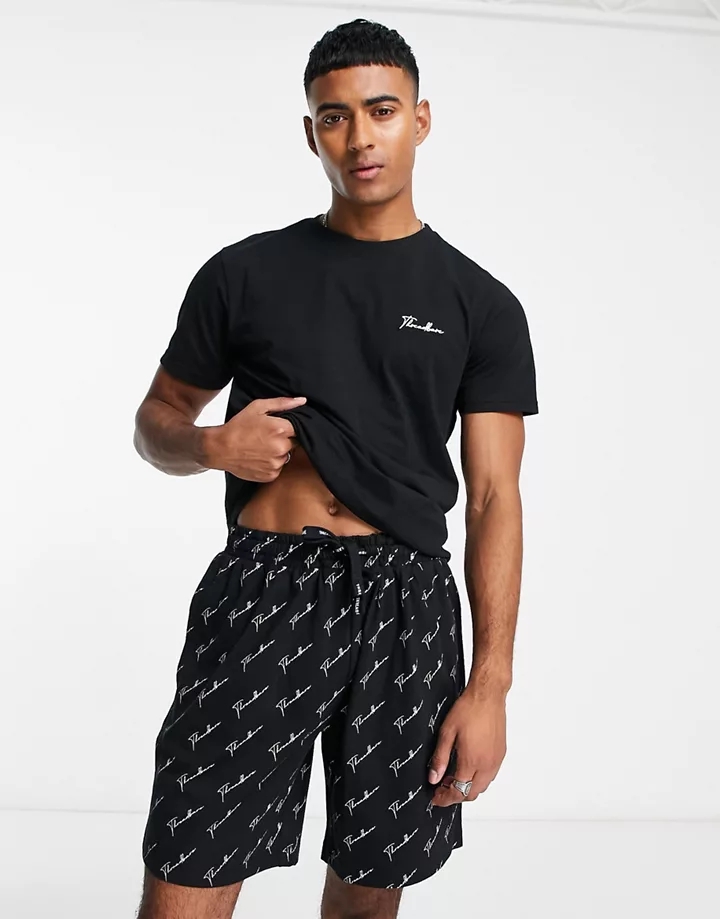 Pijama corto negro con logo de texto Jo de Threadbare N