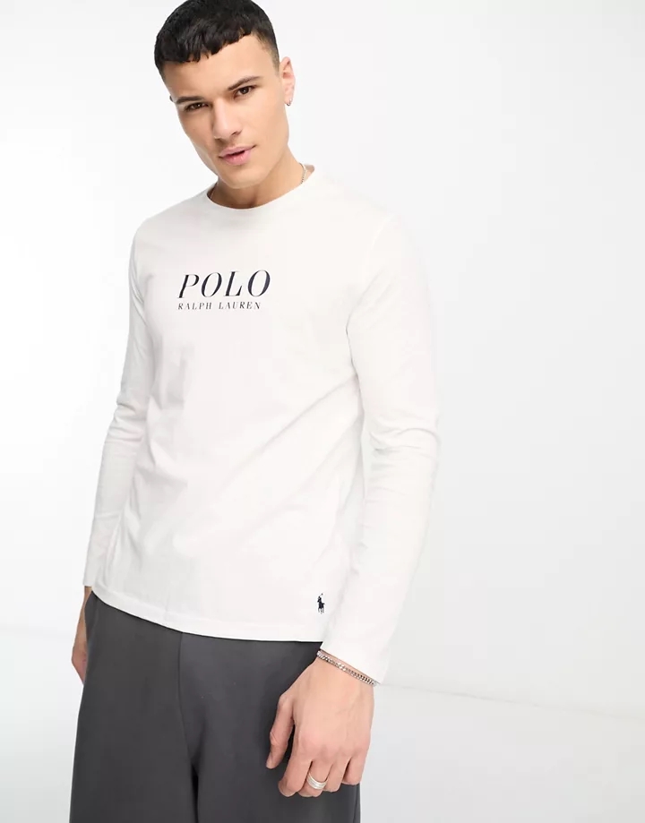 Camiseta de estar por casa blanca de manga larga con logo de texto en el pecho de Polo Ralph Lauren Blanco 6oHSfM0T