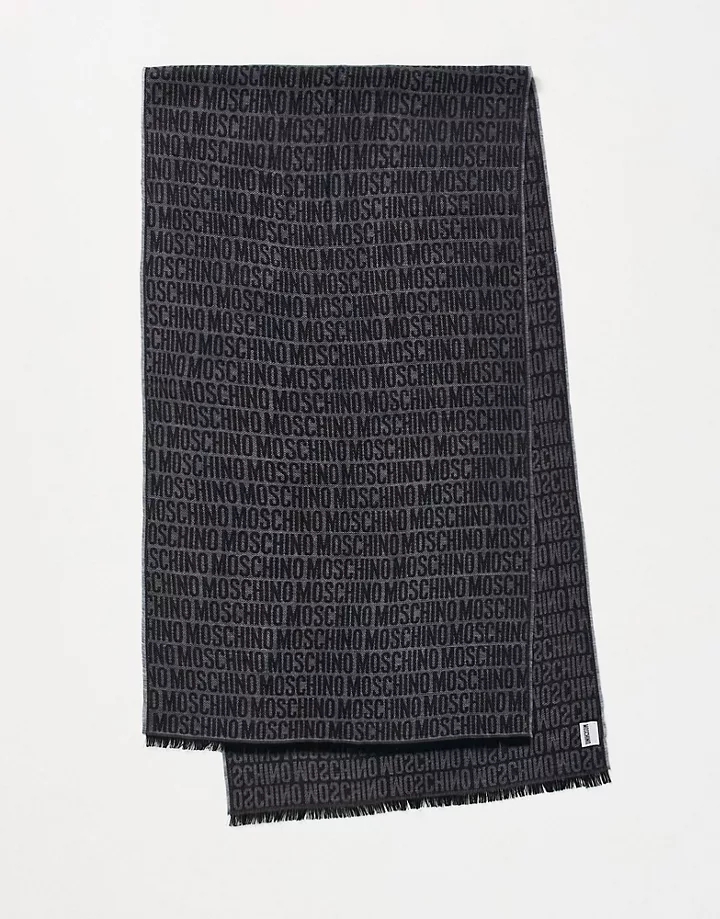 Bufanda negra con estampado integral del logo de lana d