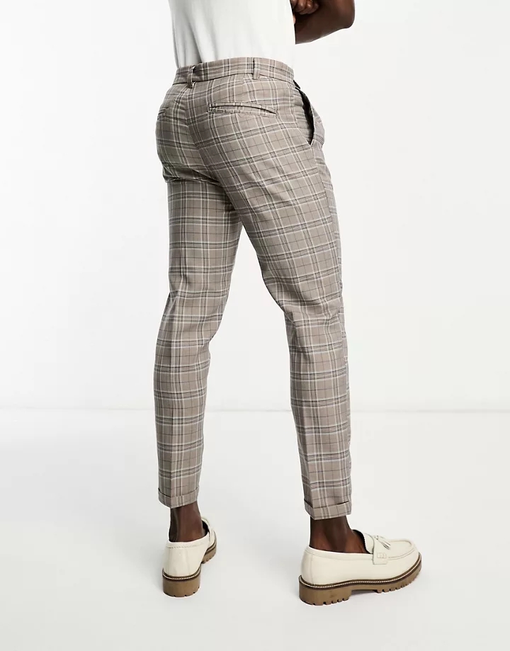 Pantalones de vestir a cuadros marrones de corte tapered con pinzas delanteras de New Look Diseño marrón 6yWG1YXj