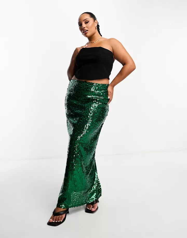Falda larga verde esmeralda de lentejuelas de Extro & V
