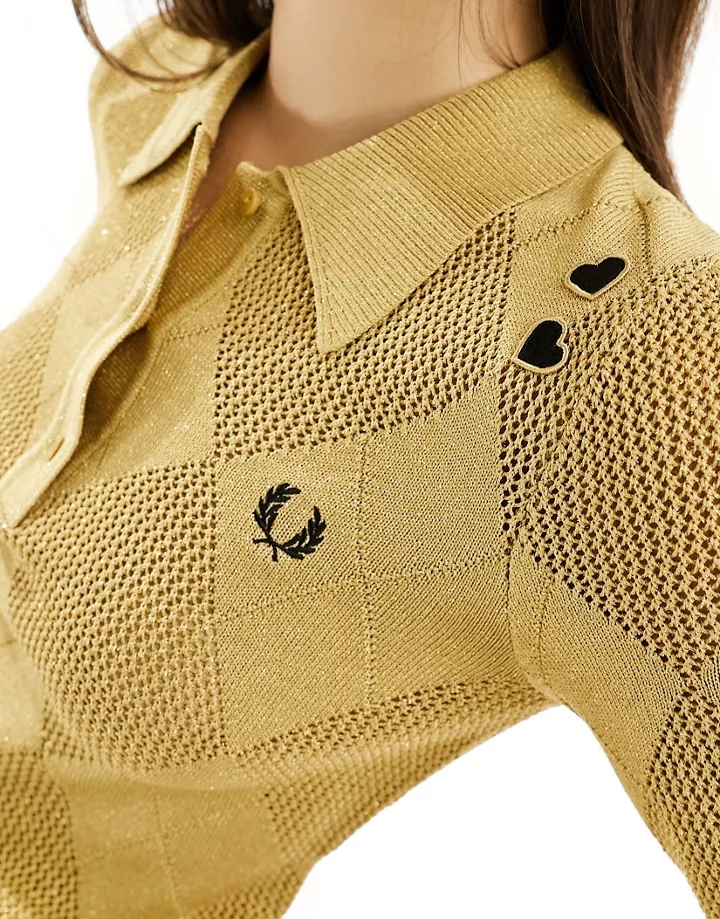 Camisa dorada con diseño de rombos de punto de Fred Perry x Amy Winehouse Dorado 76gNTDpp