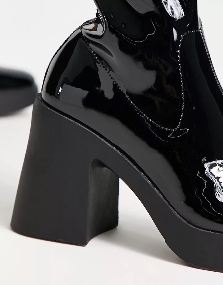 Botas negras estilo calcetín con tacón y plataforma de charol de New Look Negro 7Hsh7e3V