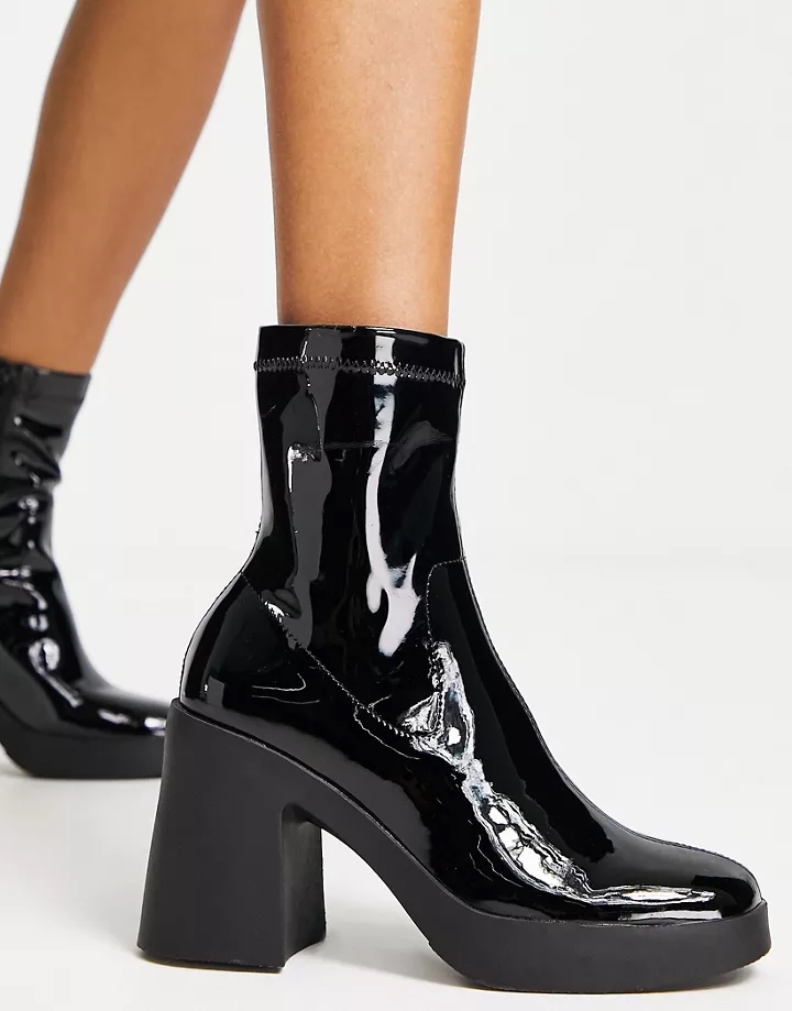 Botas negras estilo calcetín con tacón y plataforma de charol de New Look Negro 7Hsh7e3V
