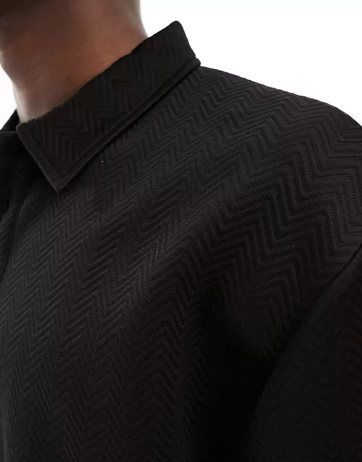 Polo negro holgado con diseño de chevrón texturizado de DESIGN Negro 7X4xfvjx