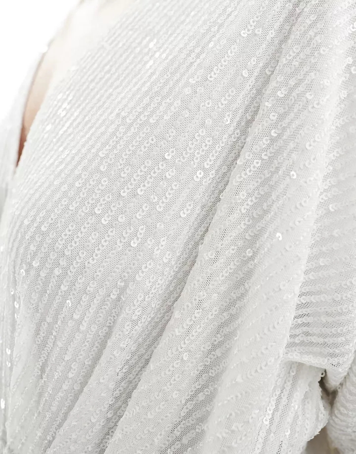 Vestido de novia largo blanco con hombros drapeados de lentejuelas de Vila Blanco nube 80JMn7Wg