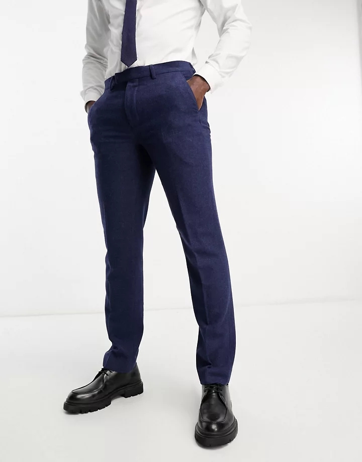 Pantalones de traje azul marino de corte slim de mezcla de lana de Harry Brown Wedding Azul marino 88MyuWwN