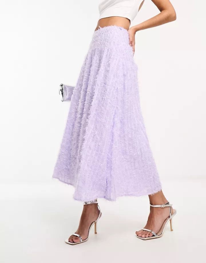 Falda midi lila con purpurina de tejido mullido de DESI