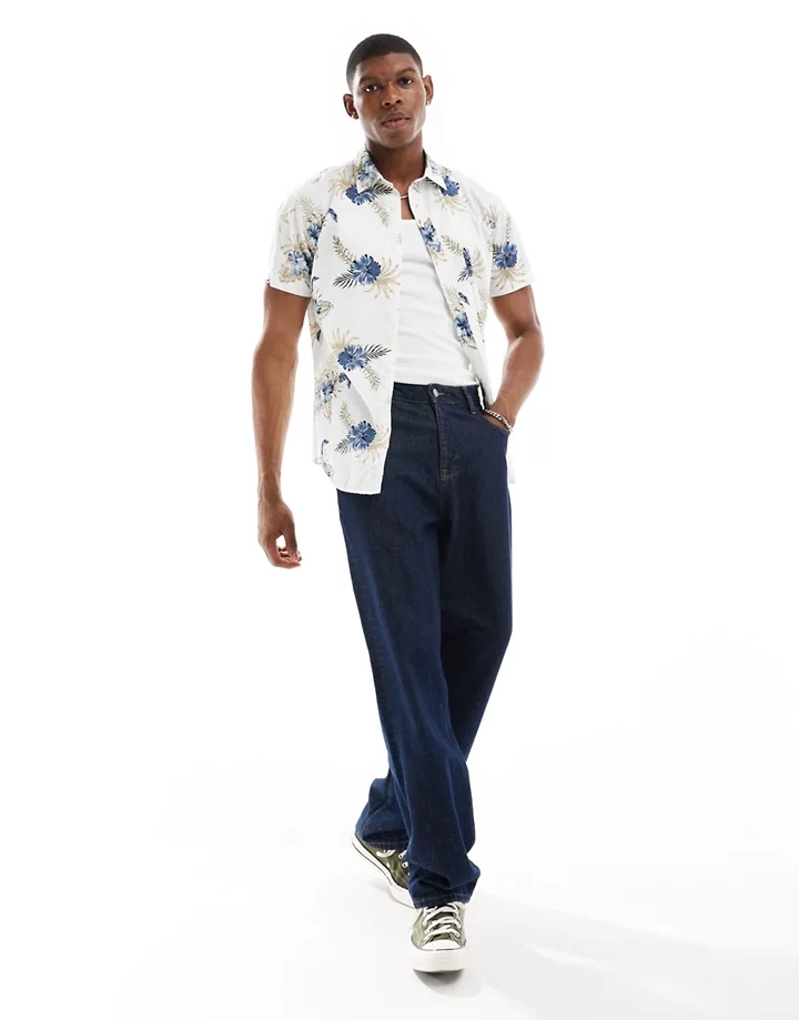 Camisa color crema de manga corta con estampado floral de Jack & Jones Originals Blanco nube 8PwDqTEv