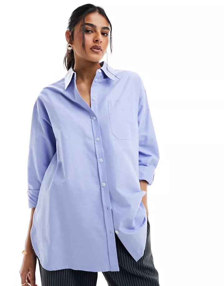 Camisa Oxford azul extragrande Aware de Vero Moda Azul 8Sq3knn9