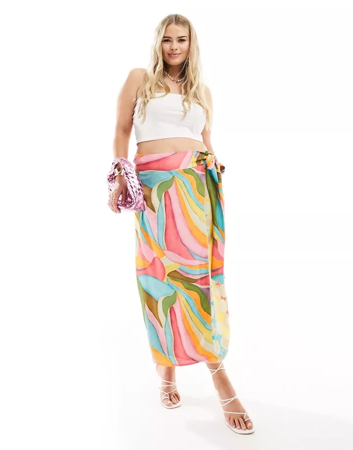 Falda semilarga cruzada con estampado abstracto Jaspre de Never Fully Dressed Plus Multicolor 8mcFRO6x