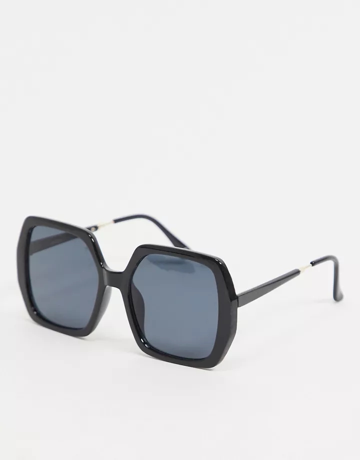 Gafas de sol negro brillante con diseño extragrande de 