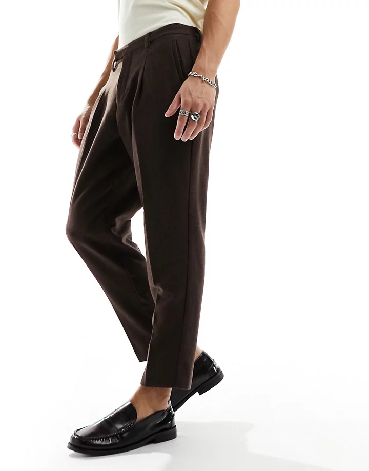 Pantalones de traje marrones de corte tapered holgado de tweed de Harry Brown Marrón 9489aZHu