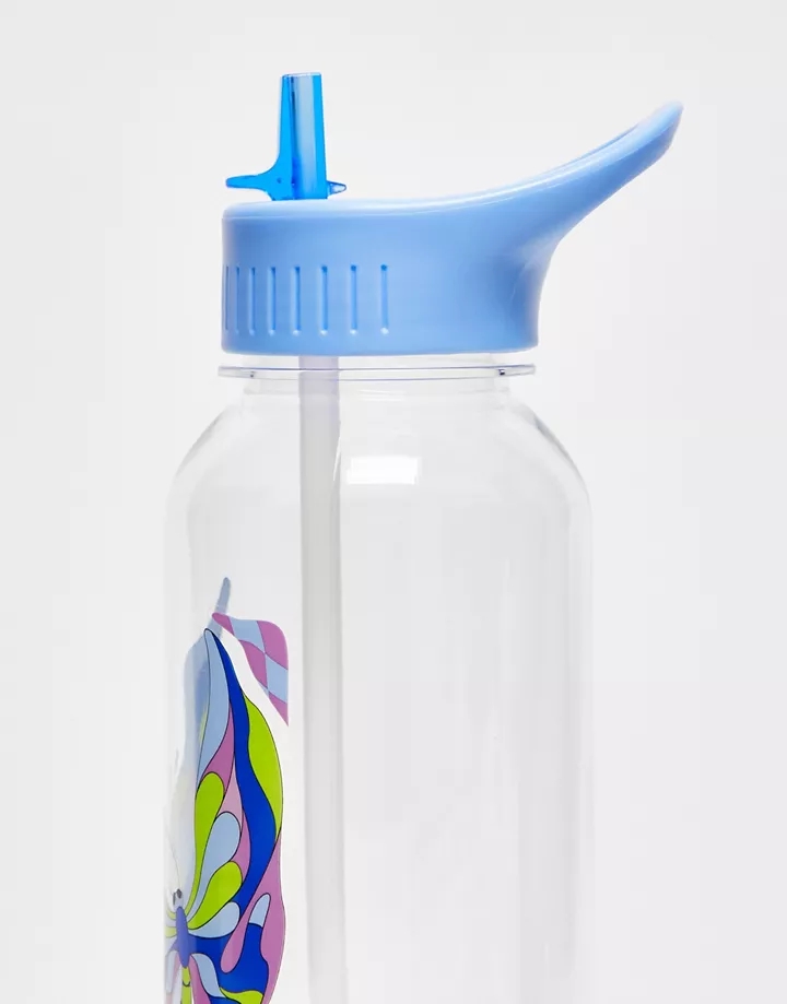 Botella de agua transparente con estampado de texto y mariposa de TYPO MULTICOLOR 9D8zO3K1