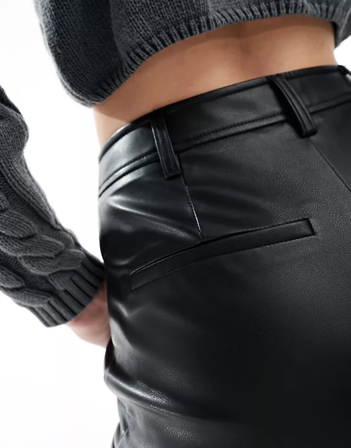 Pantalones negros de pernera recta de cuero sintético de DESIGN Tall Negro 9MNu7b6U
