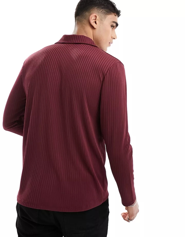 Camisa burdeos de manga larga con solapas de punto acanalado de DESIGN Pardo rojizo 9RLG4fEK