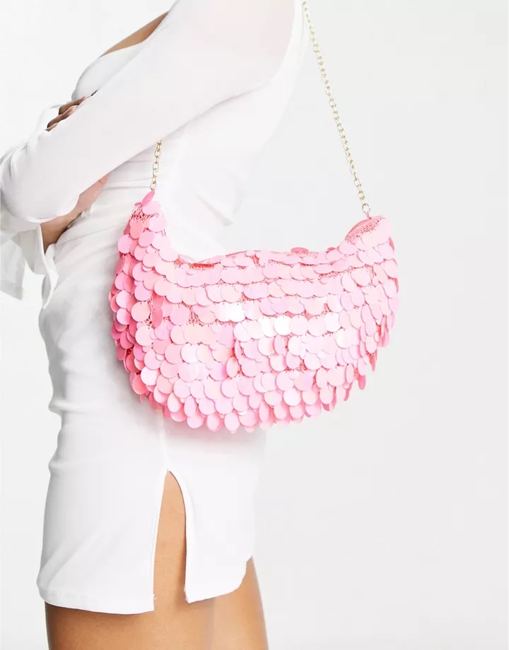 Bolso de hombro rosa con diseño degradado de lentejuela