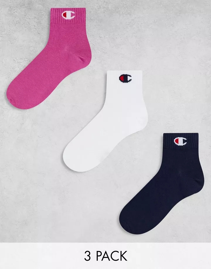 Pack de 3 pares de calcetines de media caña de color rosa, blanco y negro de Champion MULTICOLOR A6LuxEk4