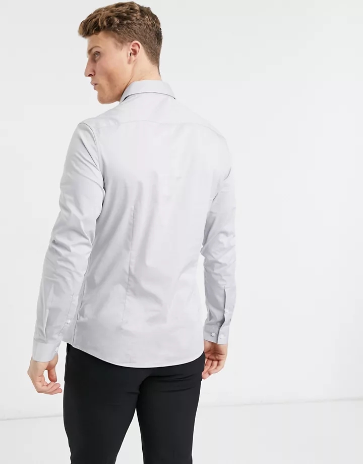 Camisa gris de corte slim con acabado elástico de DESIGN Gris AIruHkgg
