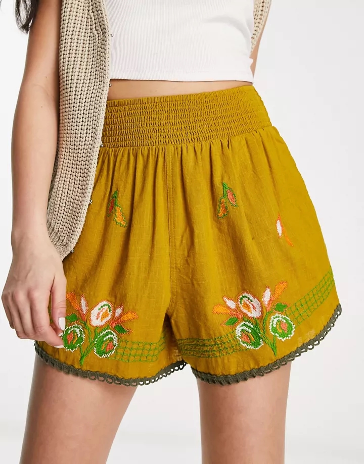 Pantalones cortos naranja lavado con bordados de Reclaimed Vintage Naranja AOCHSj9X