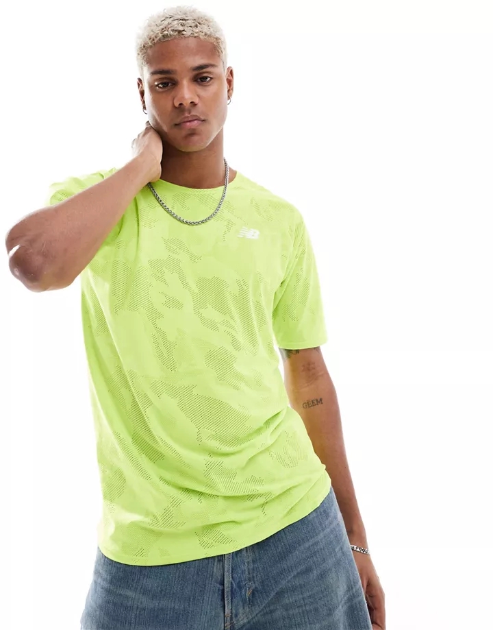 Camiseta verde de manga corta de jacquard Q Speed de New Balance Verde AnkUgp9H