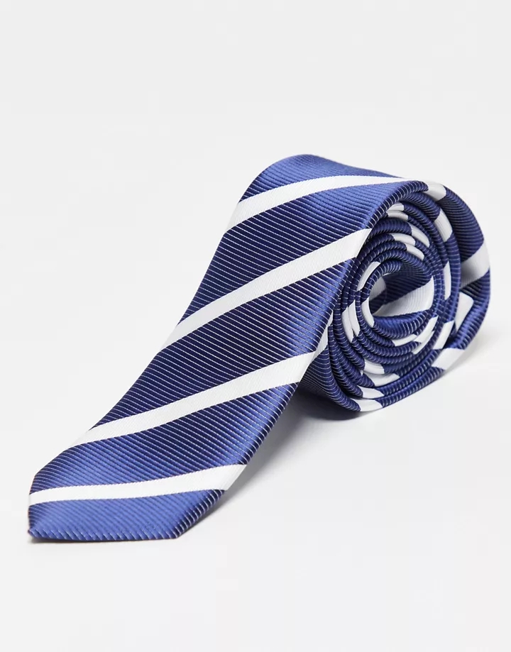 Corbata azul marino a rayas blancas de French Connection Blanco AtTDcSQ2