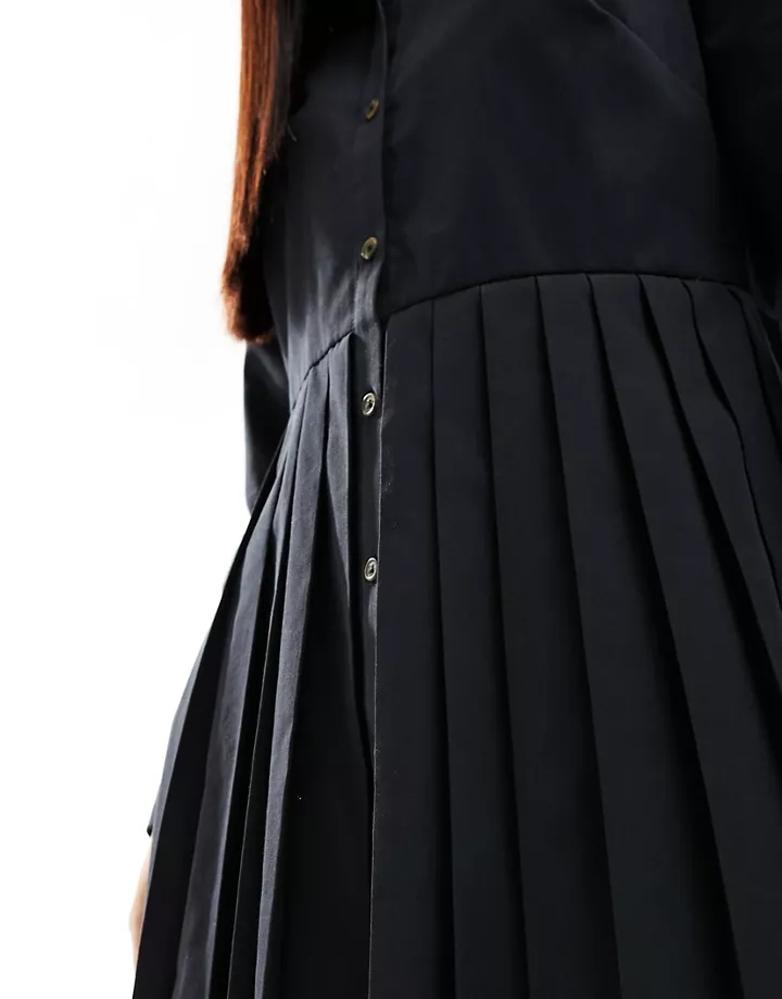 Vestido camisero negro plisado de popelina de Miss Selfridge Negro BaR7mkQh