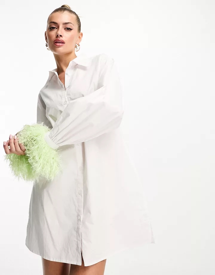 Vestido camisero corto blanco y verde lima de cuero sintético de Jaded Rose Blanco/lima BaoC51DK