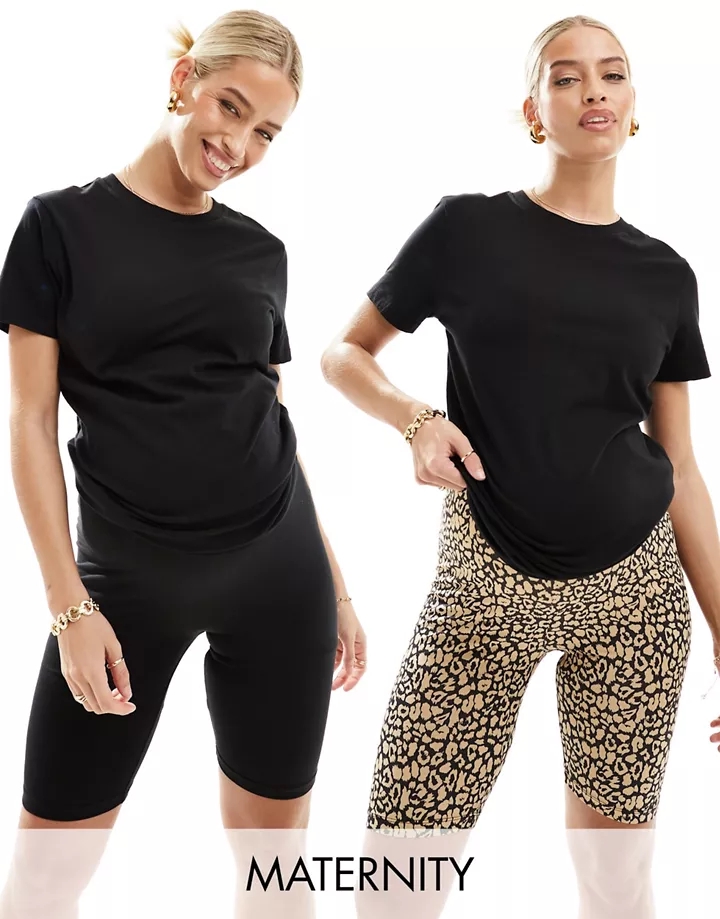 Pack de 2 leggings cortos de color negro y estampado de leopardo con diseño por encima del vientre de Mamalicious Estampado leopardo a7H5xHHs