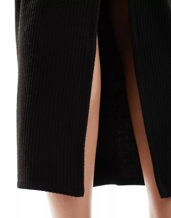 Falda midi negra de canalé de New Look 01 Negro 1 aExvg8Pi