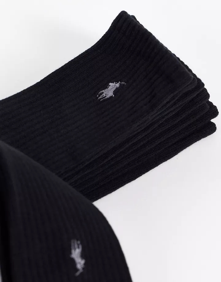 Pack de 6 pares de calcetines deportivos negros con logo de caballo de Polo Ralph Lauren Negro aaK1mBfv