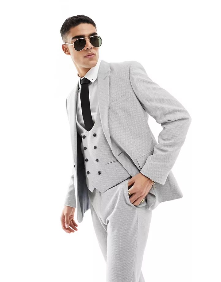 Chaqueta de traje gris claro de corte slim con textura de ojo de perdiz de DESIGN Wedding Gris claro arXsBi63