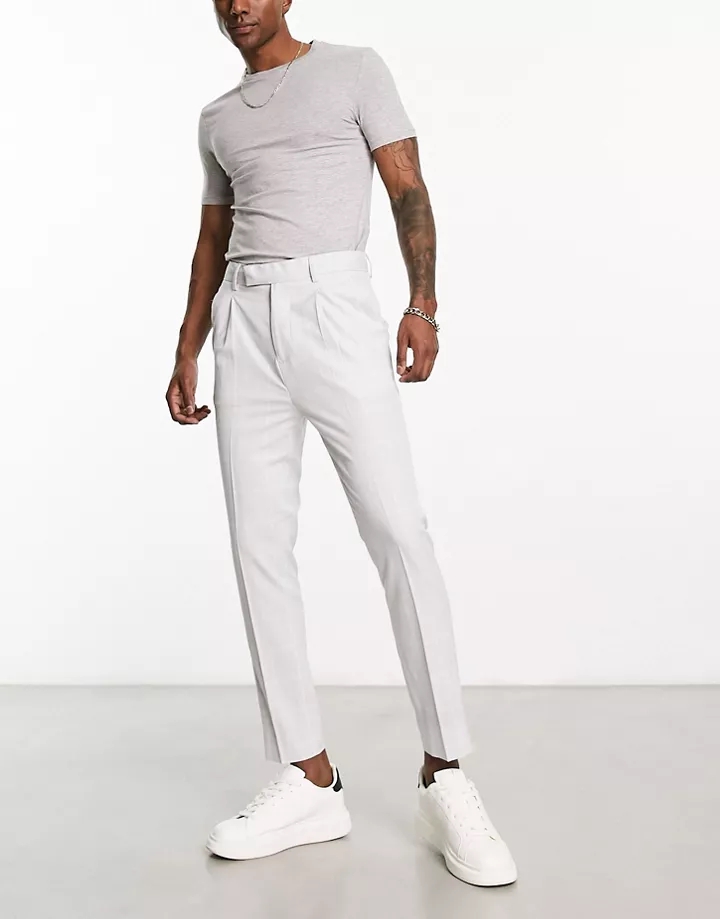 Pantalones de vestir grises con estampado de cuadrícula de corte tapered de DESIGN Gris claro aufNvxs3