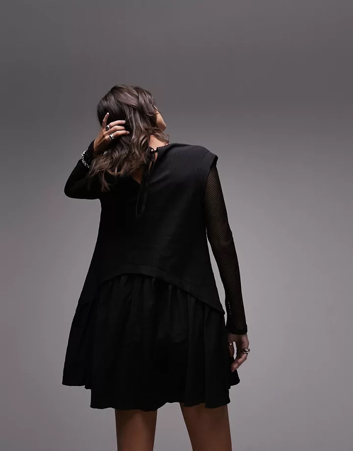 Vestido corto negro amplio con inserto de malla de Topshop Negro b0wdN3Dw
