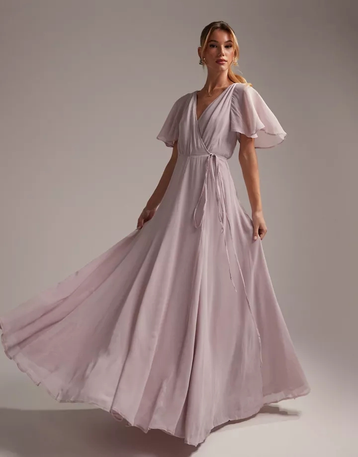 Vestido de dama de honor largo lila con falda de corte 