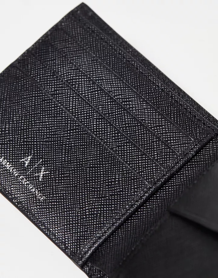 Set de regalo de cartera negra plegable con bolsillo monedero y llavero de cuero granulado de Armani Exchange Negro bBYz3gXO