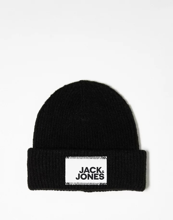 Gorro negro con logo llamativo de punto de Jack & Jones